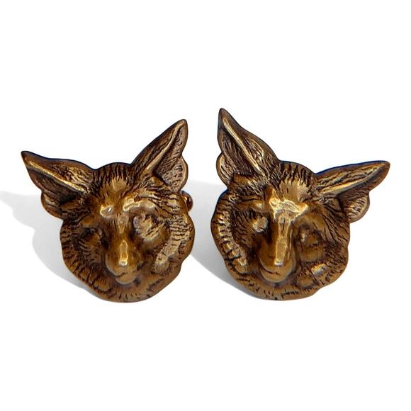 Vintage Fox Cufflinks Copper Brass Metal - Picture 8 of 8